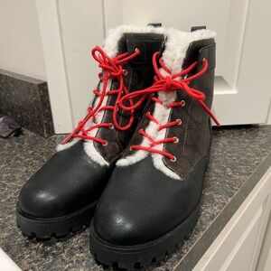 Coach Black Boots with Red Laces and White Fur size 10